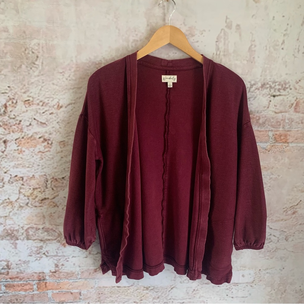 Wonderly Open-Front Burgundy Cardigan